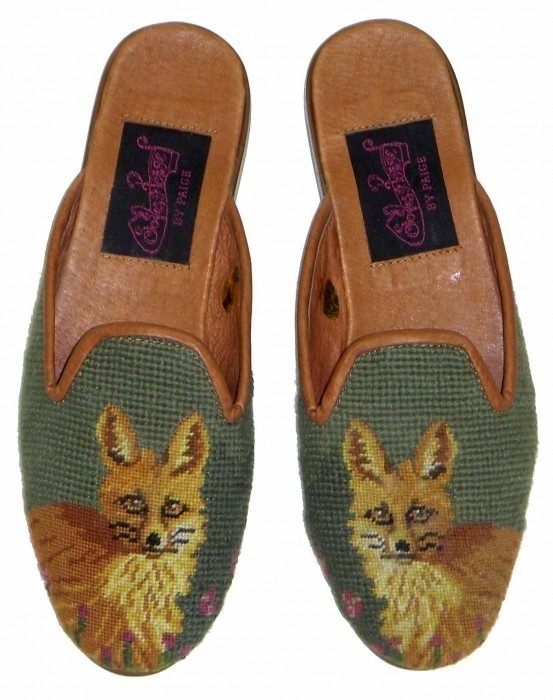 Fox on Green Needlepoint Mule