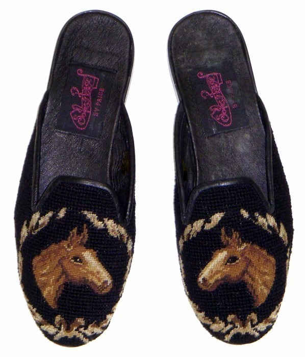Horse Head on Black Needlepoint Mule 