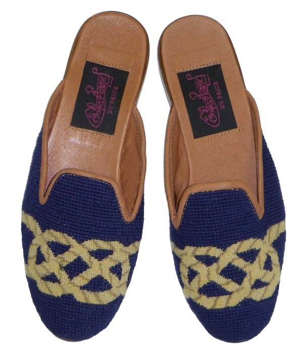 Knot on Navy Needlepoint Mules 
