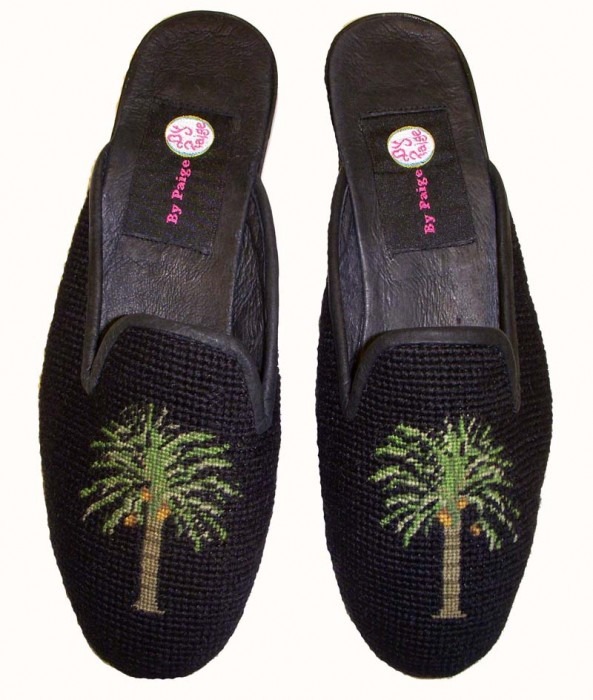 Palm On Black Needlepoint Mule * New*