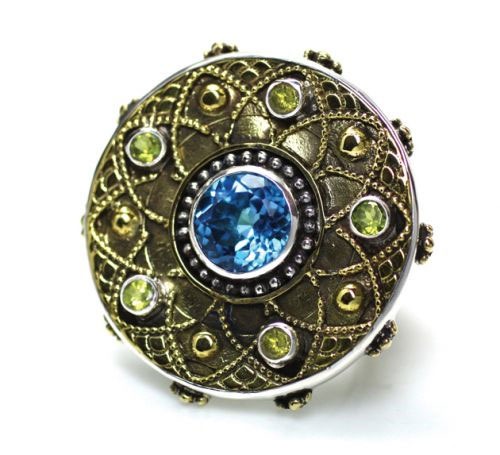 Mars & Valentine Large Statement Ring with Blue Topaz & Peridot