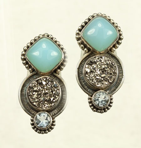 Amazonite & Black Drusy Clip Earrings