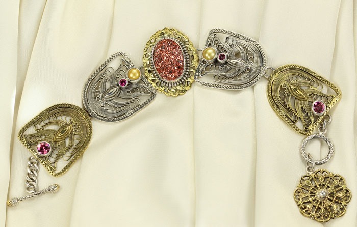 Filigree Bracelet with Pink Drusy 