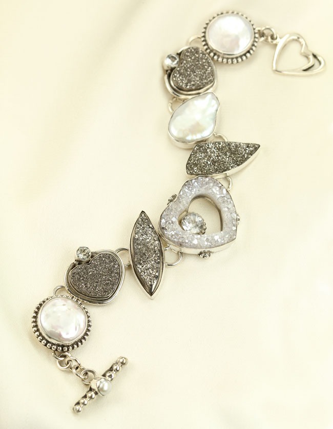 Silver Drusy Cut-Out Heart Post Earrings