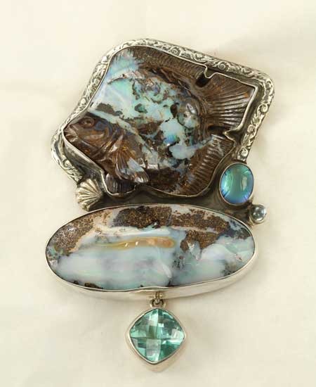 Amy Kahn Russell Carved Boulder Opal Fish Pin-Pendant