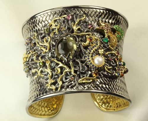 Amy Kahn Russell Wide Jeweled Sea Life Cuff