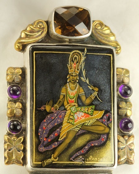 Amy Kahn Russell Hand Painted Dancer with Koftgari & Amethyst---COORDINATING EARRINGS