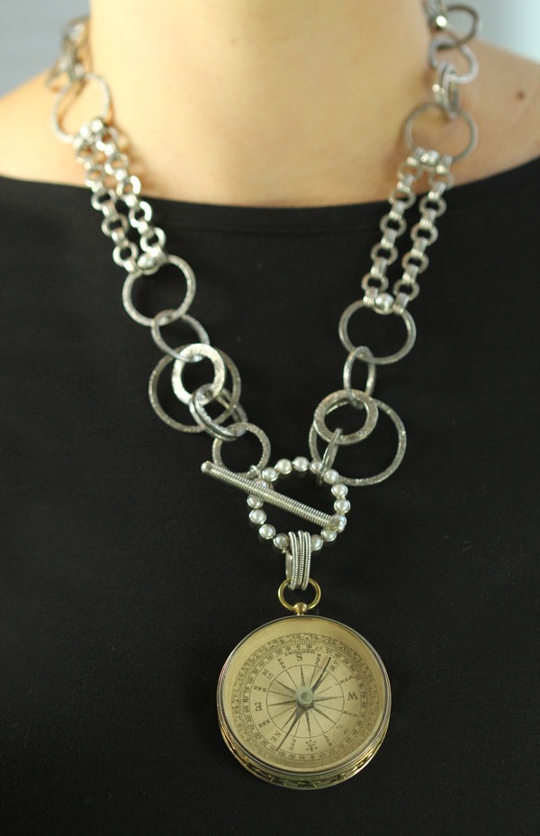 Mars & Valentine Antique German Large Compass Statement Necklace