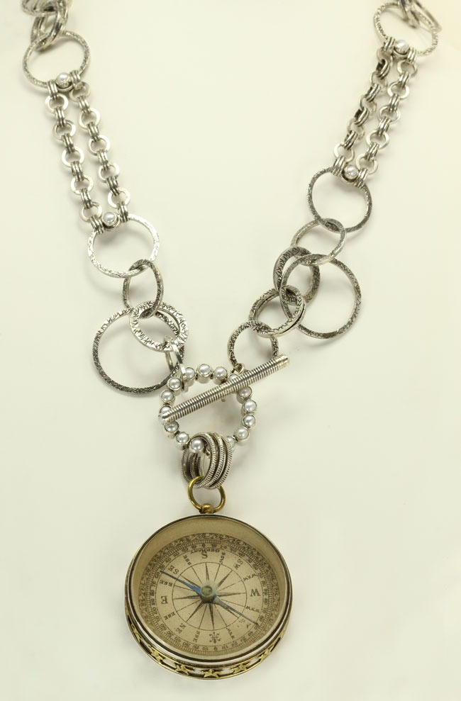 Mars & Valentine Antique German Large Compass Statement Necklace