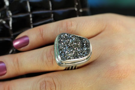 Echo of the Dreamer Black & Silver Drusy Statement Ring  