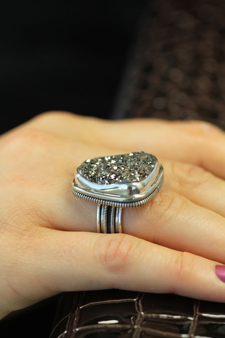 Echo of the Dreamer Black & Silver Drusy Statement Ring  
