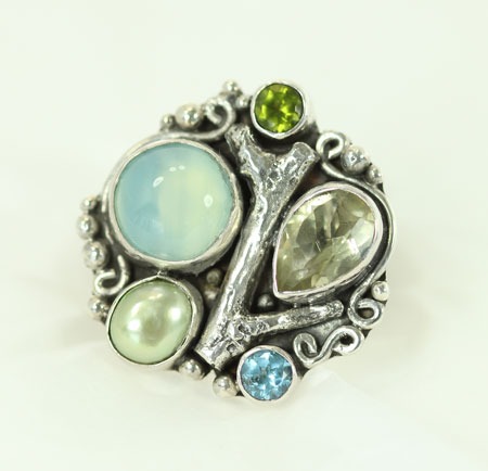 Echo of the Dreamer Blue & Green Gemstone Cluster Ring