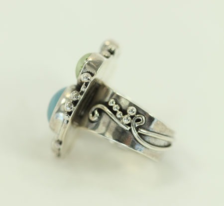Echo of the Dreamer Blue & Green Gemstone Cluster Ring