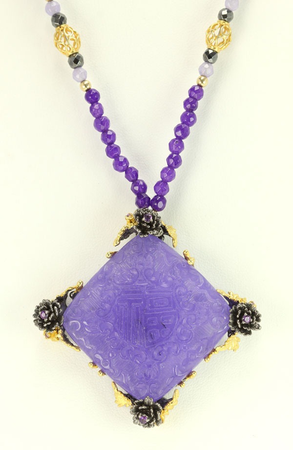 Carved Purple Quartz Pendant Necklace