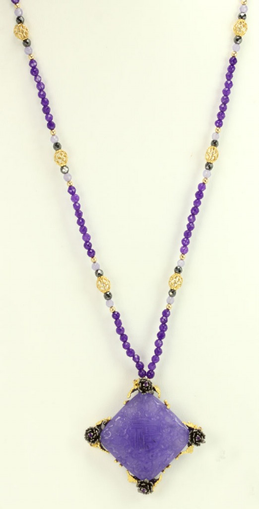 Carved Purple Quartz Pendant Necklace