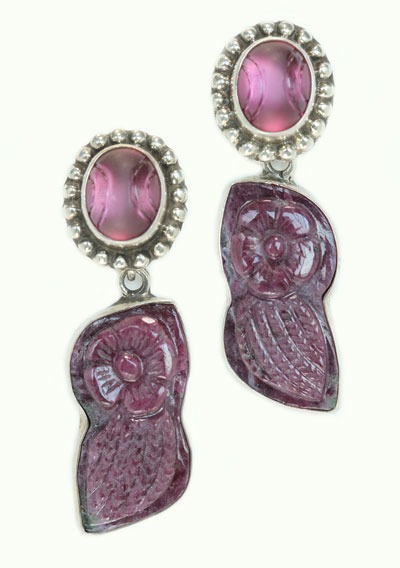 Carved Ruby Zoisite Post Earrings  