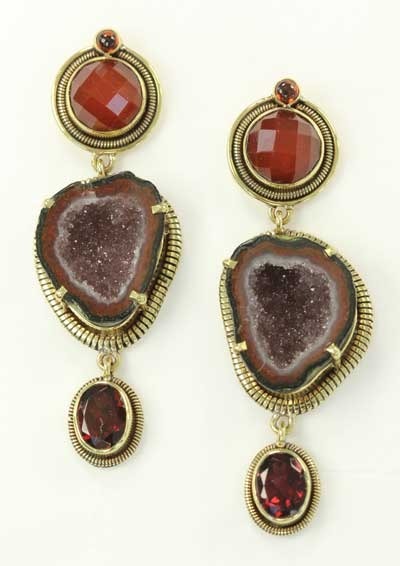 Amy Kahn Russell Geode Post Earrings with Garnet & Carnelian