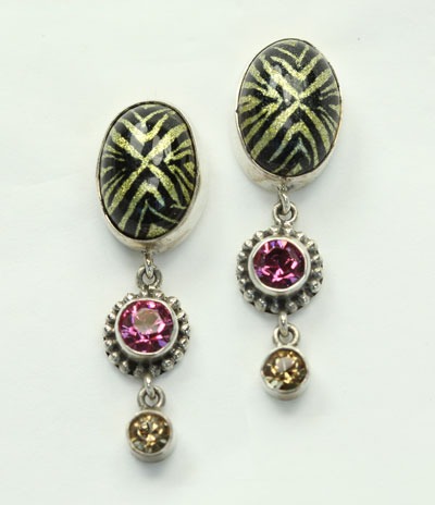 Mars & Valentine Hand Painted Agate Post Dangle Earrings