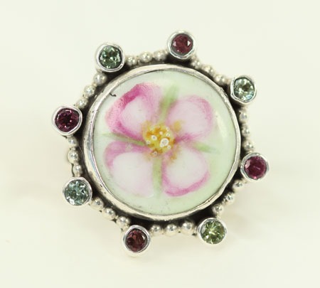 Mars & Valentine Hand Painted Antique French Porcelain Ring
