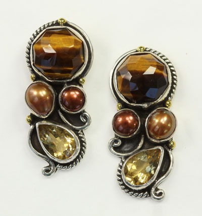 Echo of the Dreamer Tiger Eye & Fresh Water Pearl Post Earrings