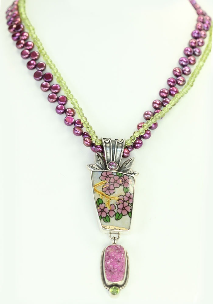 Mars & Valentine Vintage Asian Tile Pendant Necklace