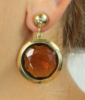 Vintage Whiskey Crystal Clip Earrings