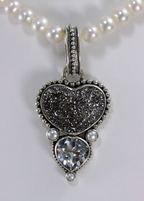 Black Drusy Double Heart Necklace