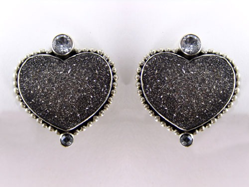 Black Drusy Double Heart Necklace