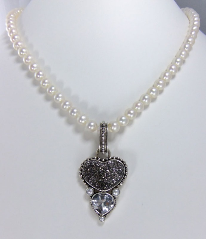 Black Drusy Heart Post Dangles 