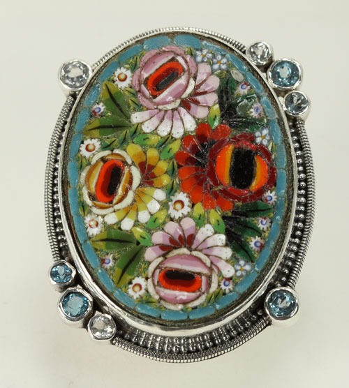Mars & Valentine Antique Large Oval Blue Micro Mosaic Ring