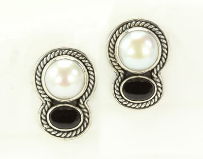 Amy Kahn Russell Black Onyx & Fresh Water Pearl Post Earrings