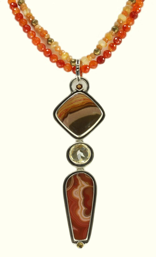 Echo of the Dreamer Long Jasper & Lace Agate Pendant 