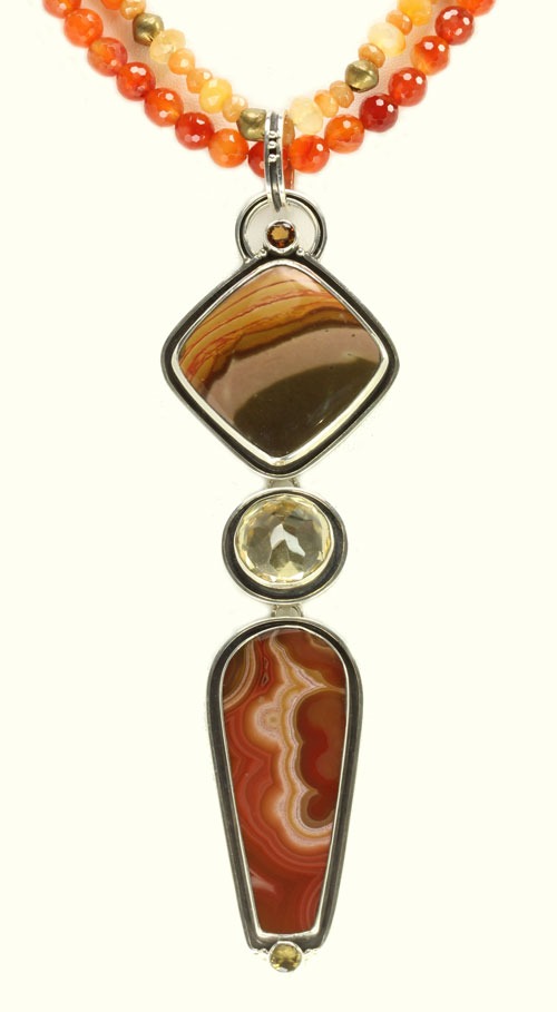 Echo of the Dreamer Long Jasper & Lace Agate Pendant 