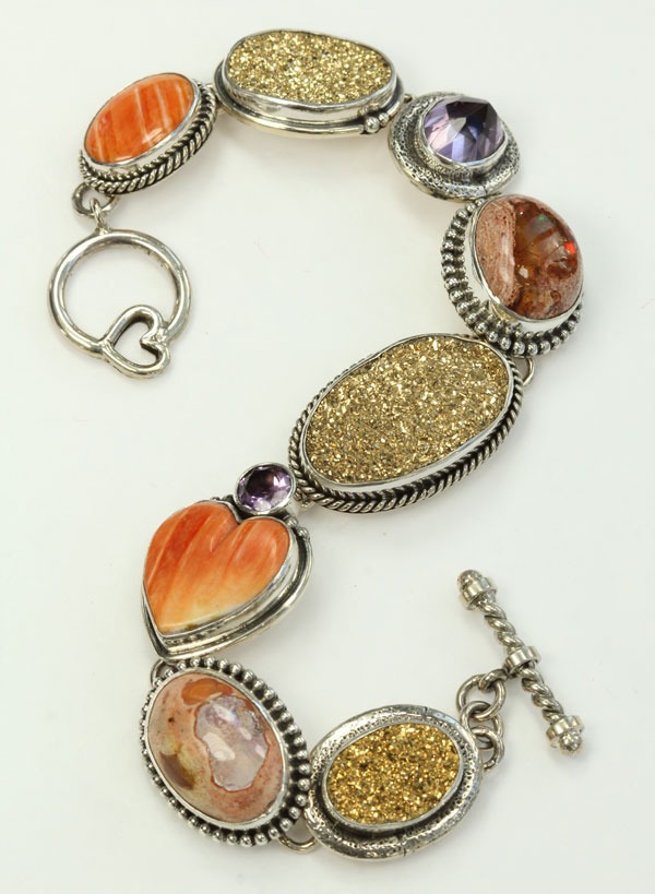 Echo of the Dreamer Fire Opal & Spiny Oyster Statement Bracelet  