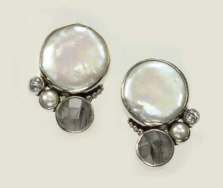 Echo of the Dreamer Large Pearl & Tourmilated Quartz Clip Earrings