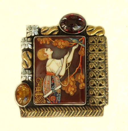 Amy Kahn Russell Lady with Bird Pin-Pendant