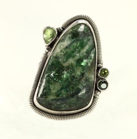 Echo of the Dreamer Wavelite Statement Ring with Tourmaline & Peridot