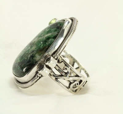 Echo of the Dreamer Wavelite Statement Ring with Tourmaline & Peridot