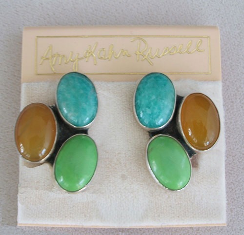 Amy Kahn Russell  Turquoise & Opal Clip Earrings 