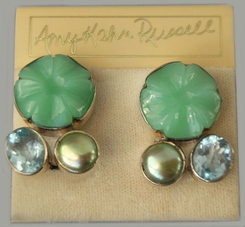 Amy Kahn Russell Crysoprase Cluster  Clip Earrings