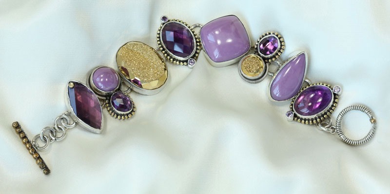 Amethyst, Phosphosiderite & Gold Drusy Necklace  