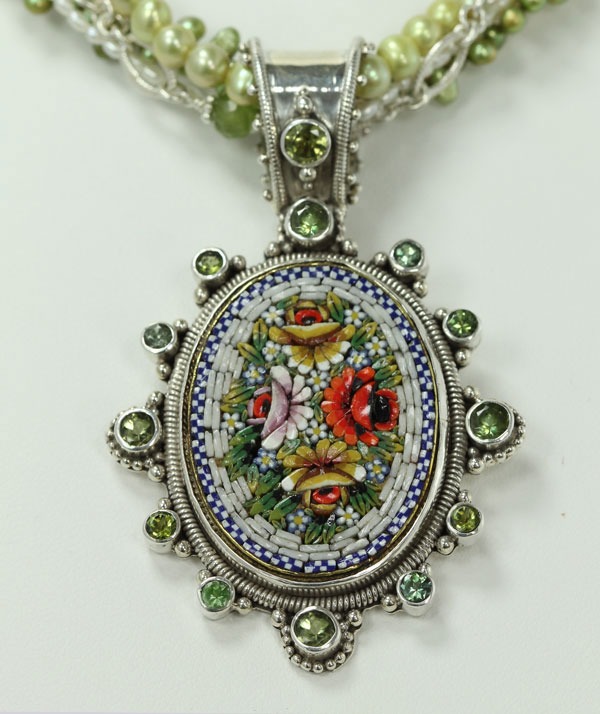 Antique Green & White Micro-Mosaic Necklace