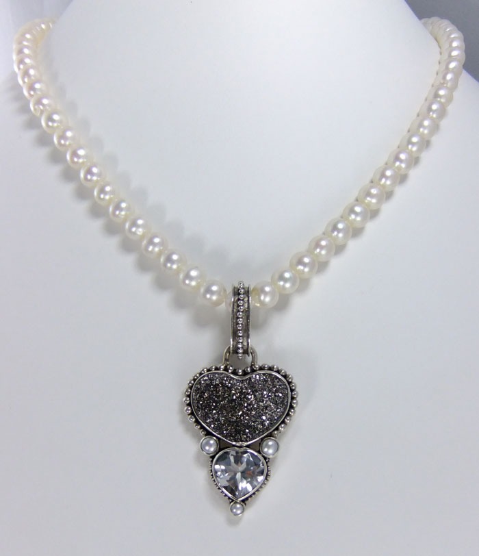Black Drusy Double Heart Necklace