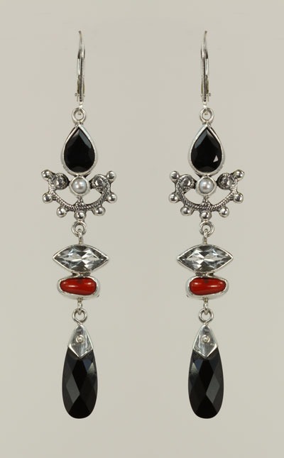 Black Onyx & Coral Leverback Dangles