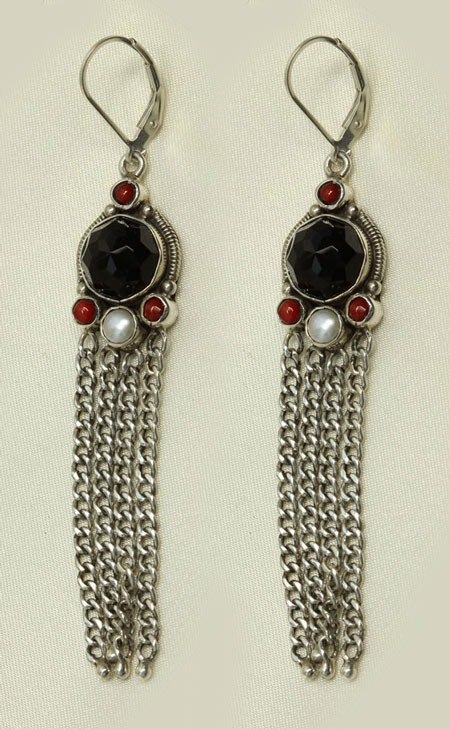 Black Onyx Leverback Dangles with Chain