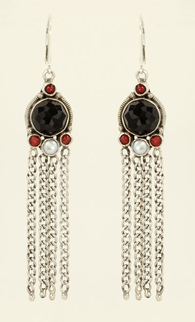 Black Onyx Leverback Dangles with Chain