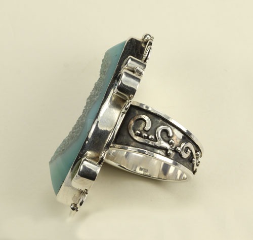 Blue Drusy Gem Swirl Ring