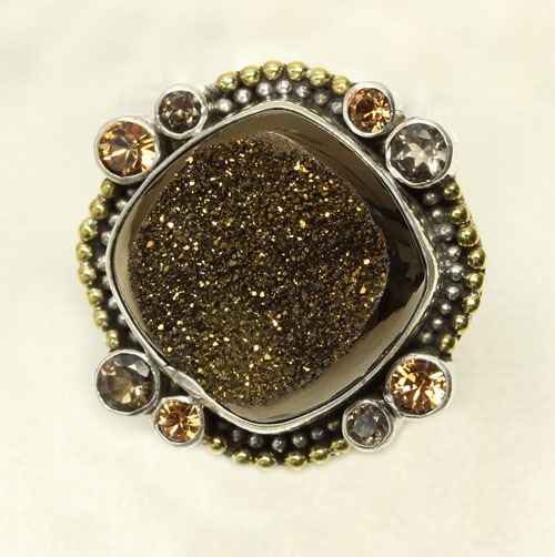 Chocolate Drusy Ring with Gemstones