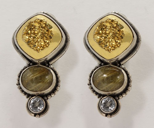Echo of the Dreamer Gold Drusy Clip Earrings
