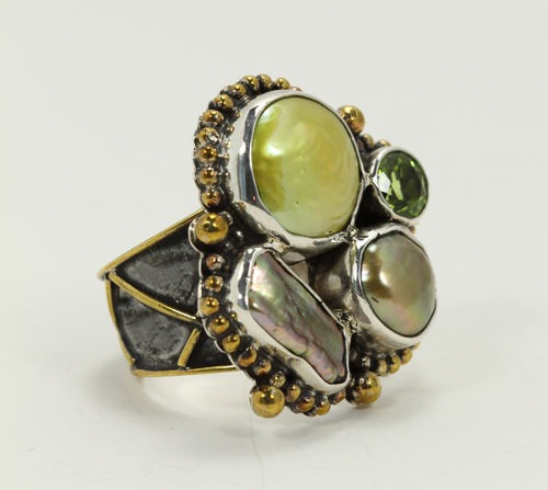 Green Pearl Cluster Ring